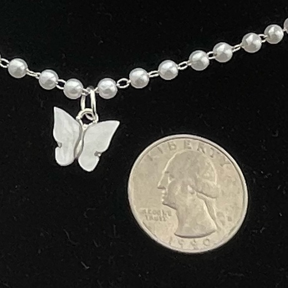 Beaded Silver Butterfly Necklace - Picture 2 of 3